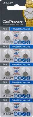 Батарейка GoPower G3/LR736/LR41/392A/192 BL10 Alkaline 1.5V (10/100/3600) Элементы питания (батарейки) фото, изображение